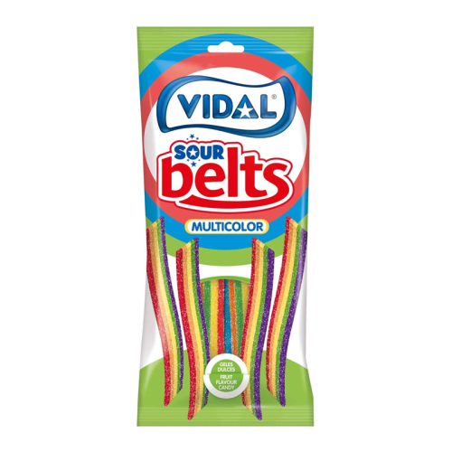 Vidal Sour Belts Multicolor Fruit Flavour Candy - 3.17oz (90g)